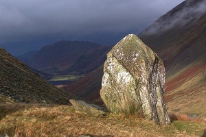 Photo: The church-shaped rock after which the pass is named. Photo: Martin and Jean Norgate, Old Cumbria Gazetteer.